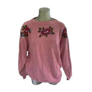 Women’s Vintage Venezia Sweater Dusty Rose With Flowers Size Large